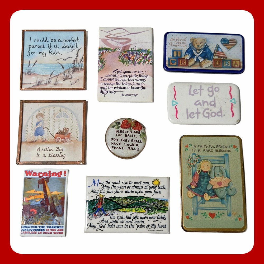 SET 9 Vintage Religious Humorous Refrigerator Magnet Lot Serenity Prayer Quote